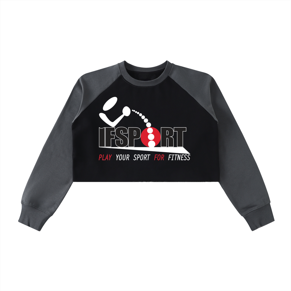 Raw-Hem Color-Block Raglan Crop Sweatshirt
